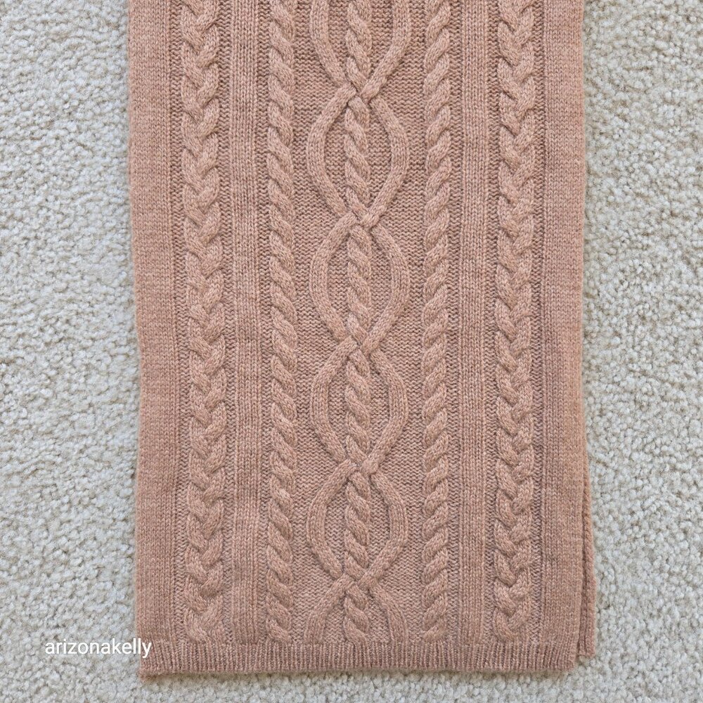 NWOT Caroline Grace Cashmere Tan Cable Knit Scarf - Picture 2 of 9